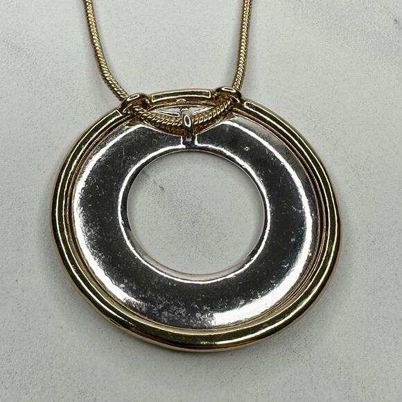 Chicos Round Pendant Gold Silver Tone Mixed Metal Necklace Adjustable ✨ - Picture 10 of 10